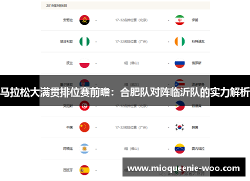 马拉松大满贯排位赛前瞻：合肥队对阵临沂队的实力解析